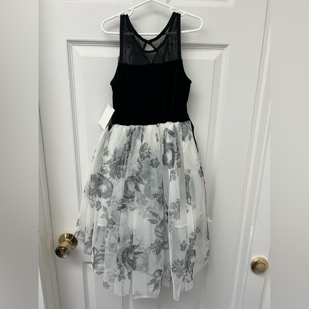 Elegant Black and White Floral Kids Dress